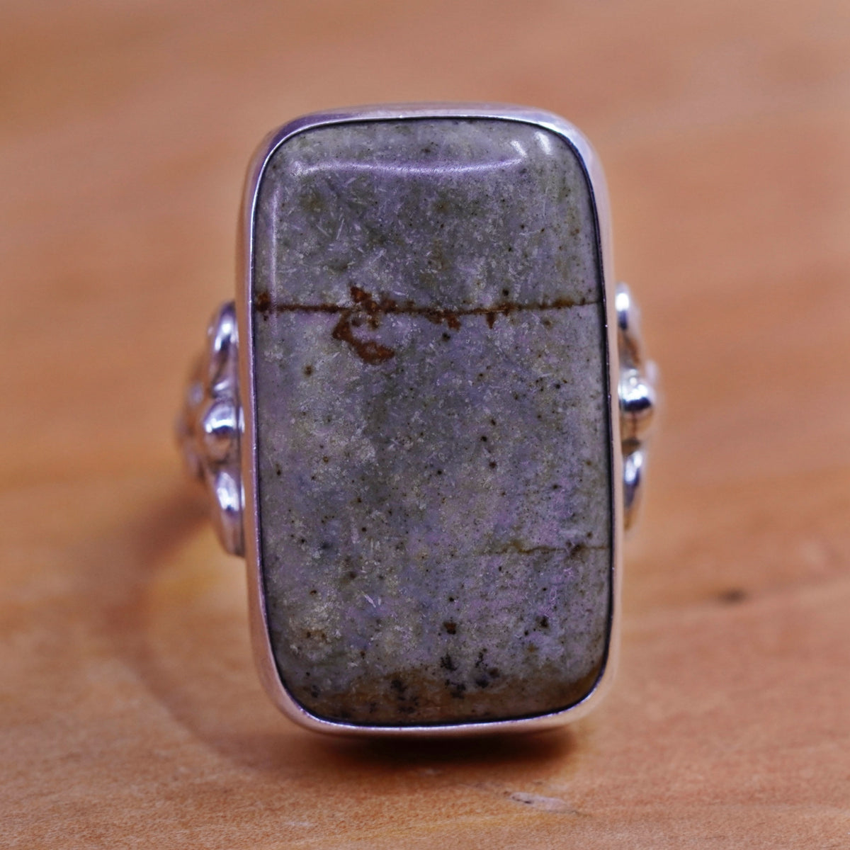Size 7, vintage Sterling 925 silver handmade ring with landscape jasper