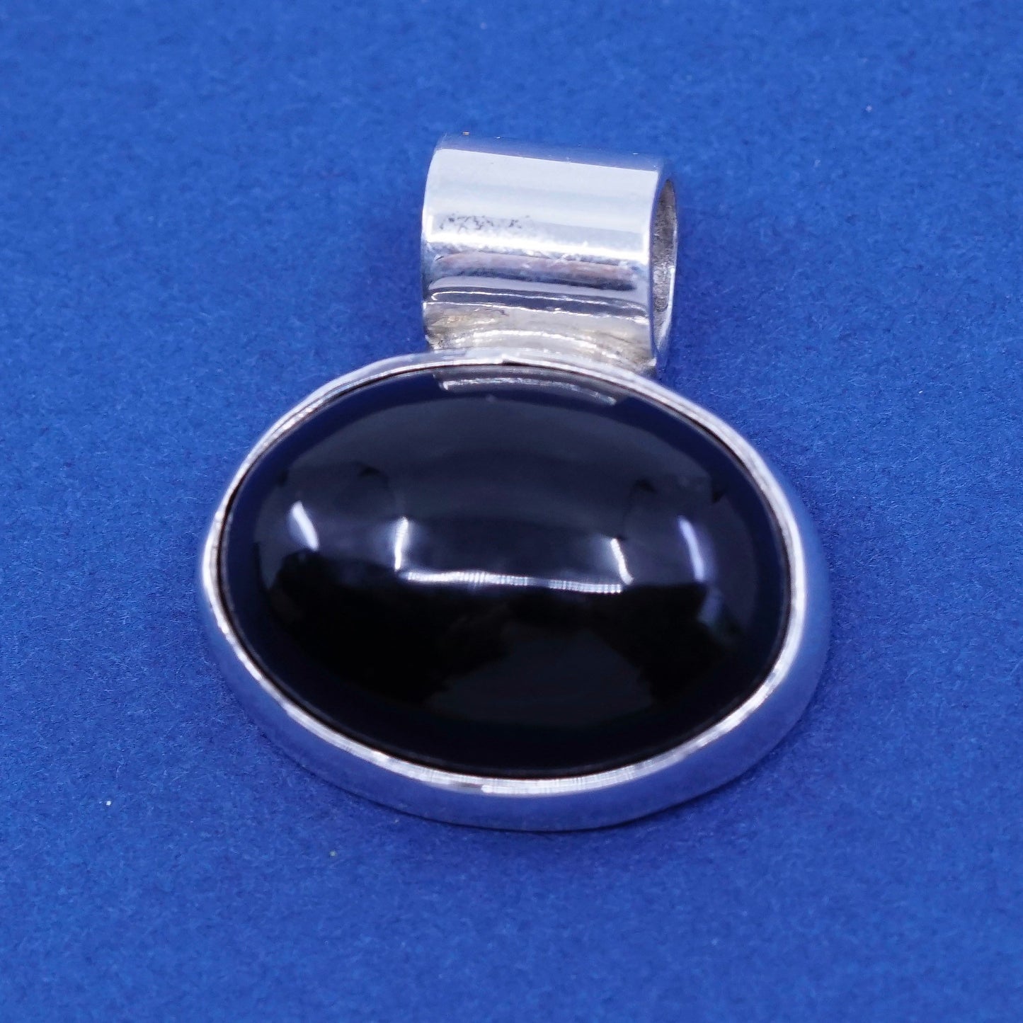 Vintage Sterling silver handmade pendant, 925 with oval obsidian