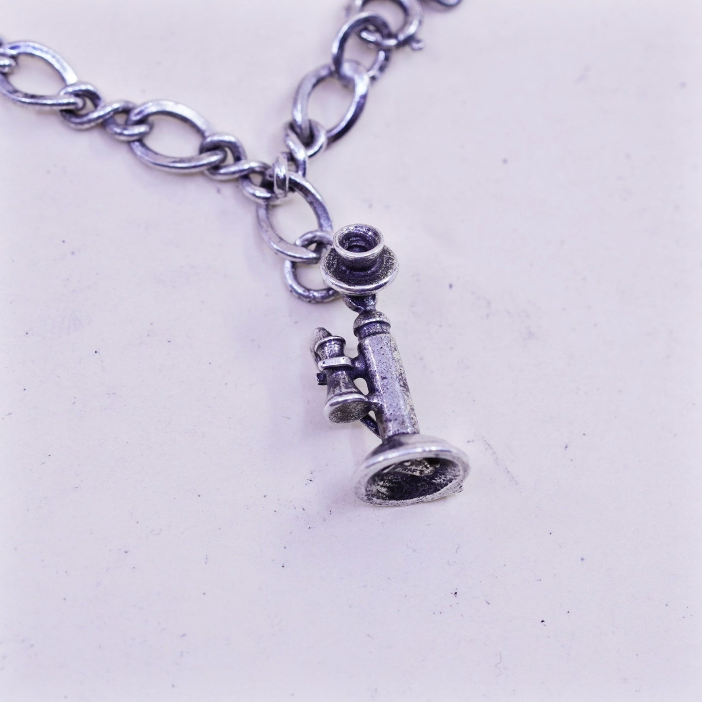 6.5”, danecraft sterling 925 silver bracelet, kremen figaro chain phone charm