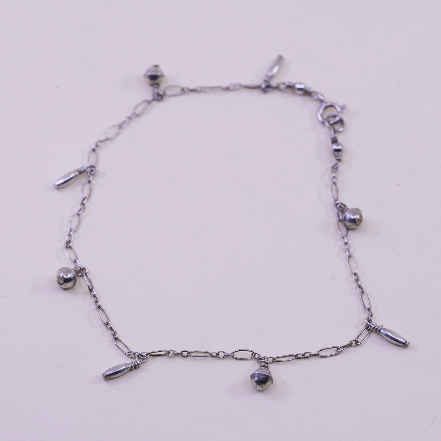 9.5”, Vintage sterling silver handmade anklet bracelet, 925 circle chain charms