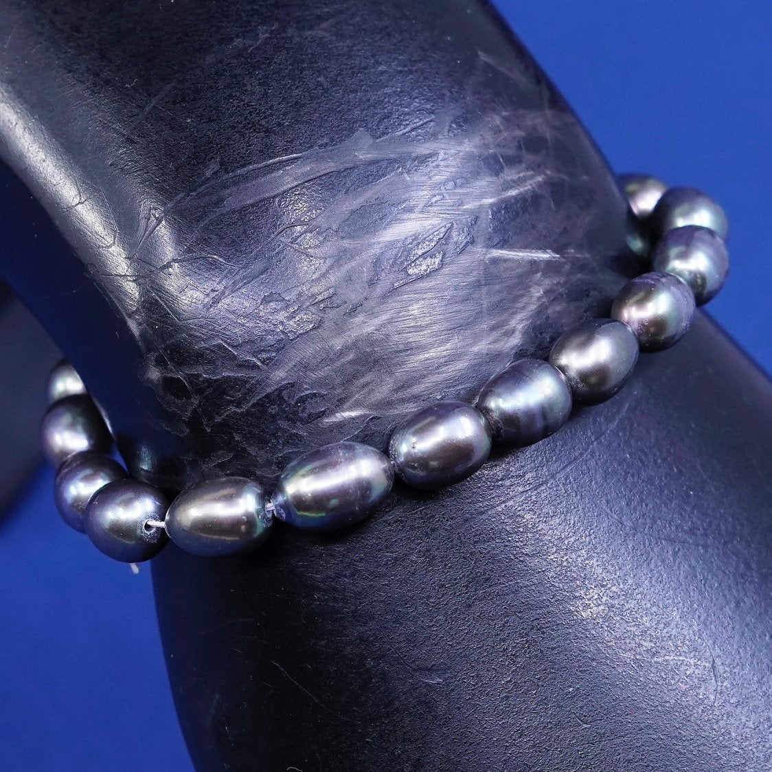 7", Sterling silver handmade bracelet, 925 clasp w/ black pearl beads