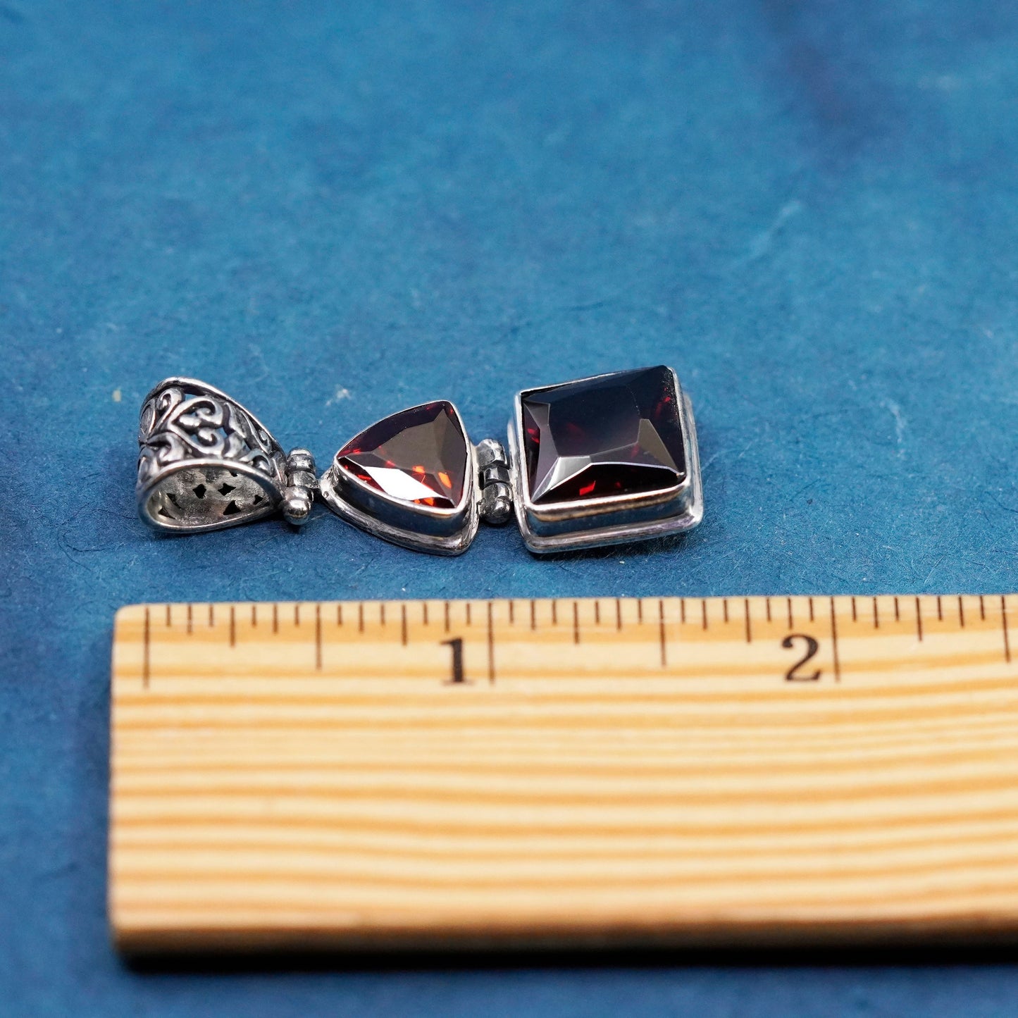 Vintage Sterling 925 silver handmade pendant with square ruby