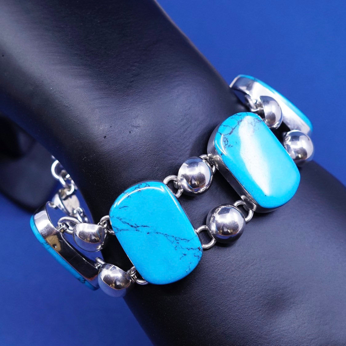 6.5”, mexico sterling silver handmade bracelet, 925 w/ turquoise toggle closure