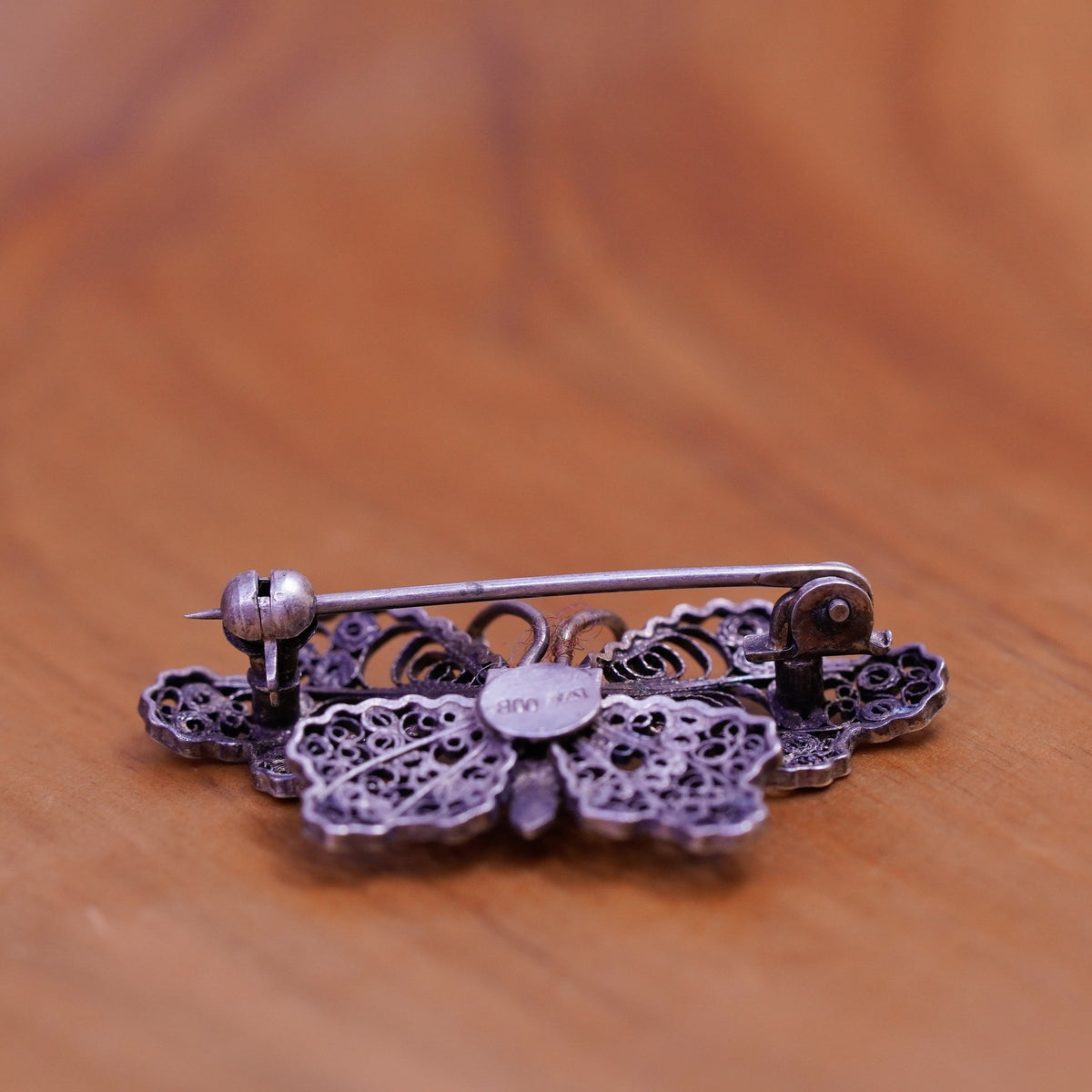 Vintage handmade sterling 925 silver filigree butterfly brooch
