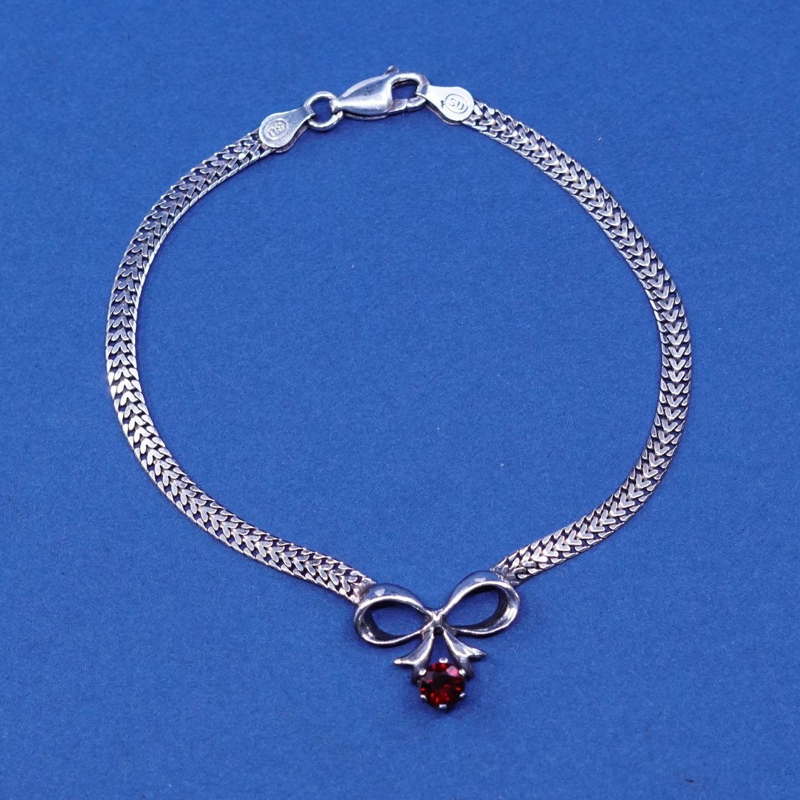 7.5", 4mm, vtg Sterling silver handmade bracelet, 925 herringbone chain