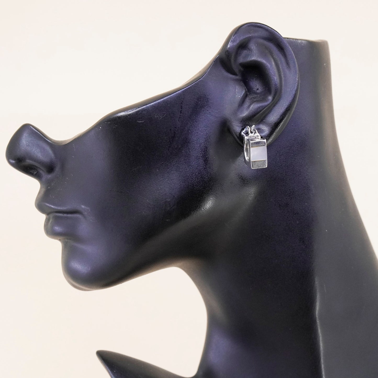 0.5”, sterling silver earrings, square 925 hoops, Huggie with mother of pearl