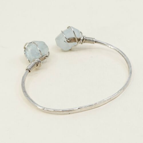 7.25” Sterling Silver 925 Vintage Antique Cuff Handmade Bracelet W/ Crystal Ends