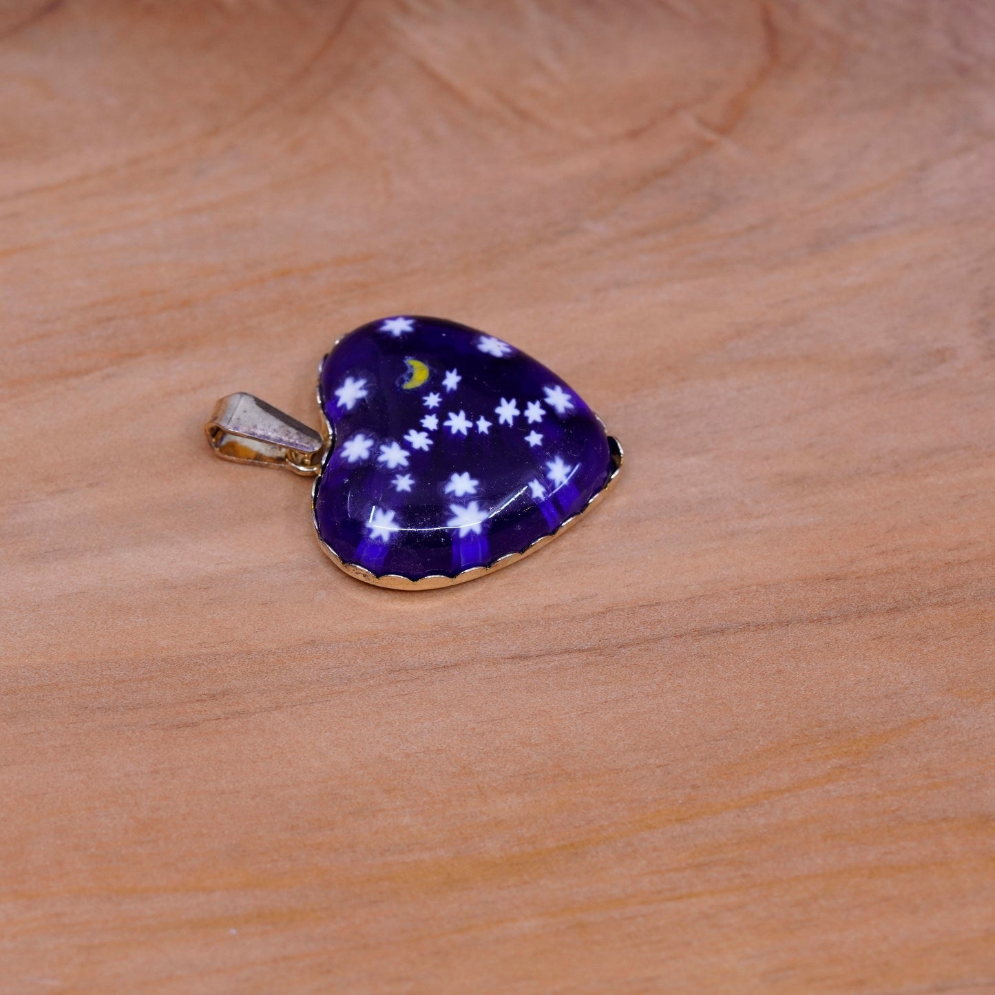 vermeil gold filled Sterling silver pendant, 925 heart blue artisan star glass