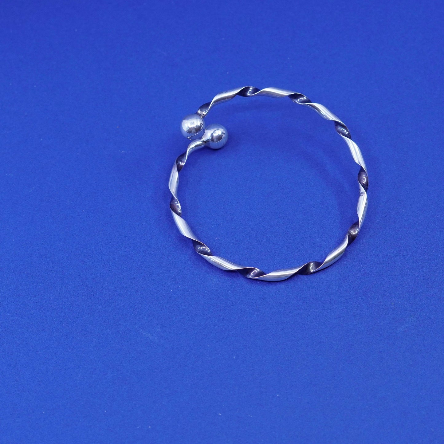 7.5”, sterling silver bracelet, 925 twisted cable wrap cuff with beads end