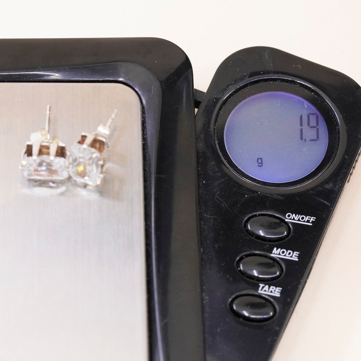 Vintage sterling silver square clear CZ studs, fashion minimalist earrings