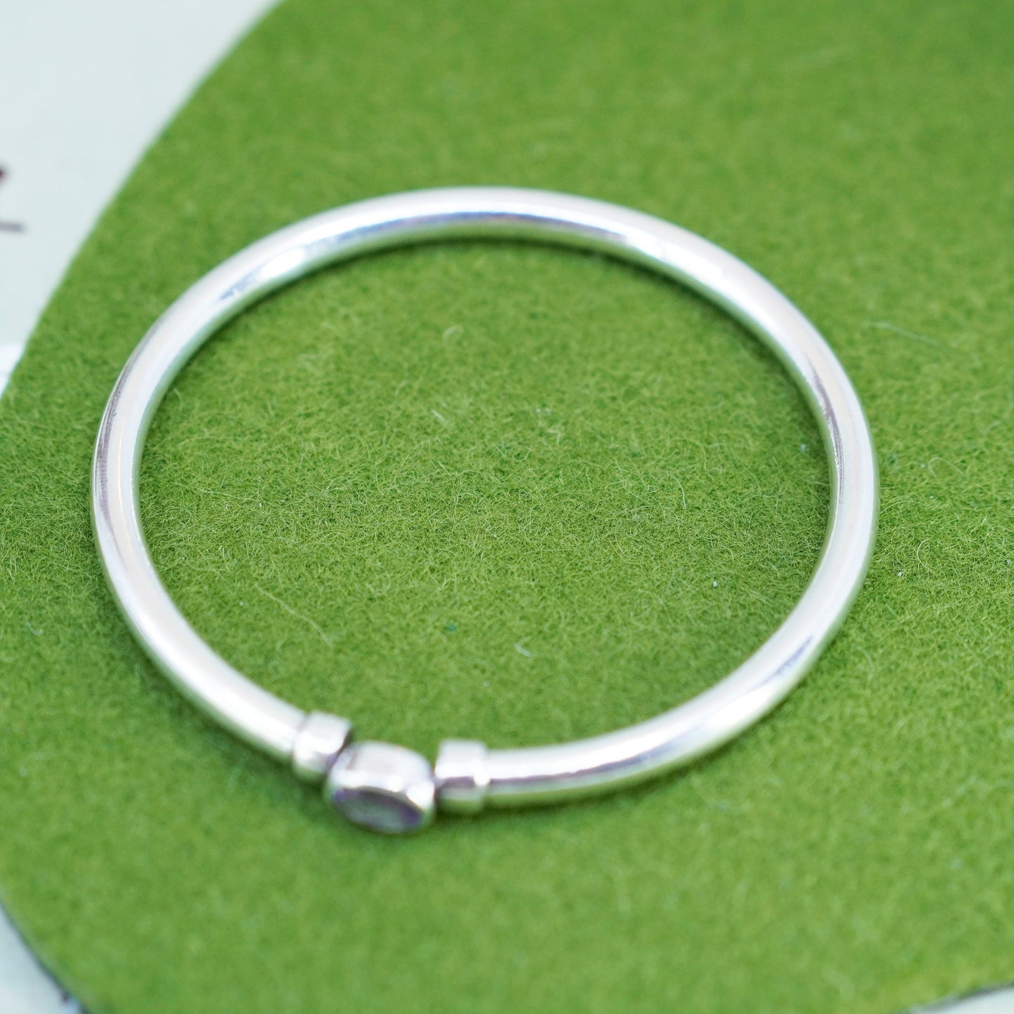 7.75”, vintage Italian Sterling silver bracelet, 925 bangle with amethyst