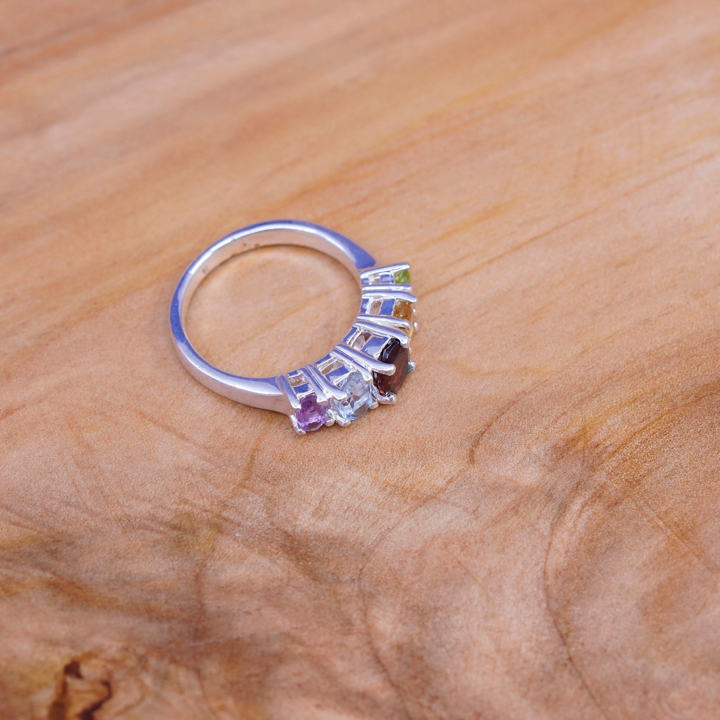 sz 8, Sterling 925 silver handmade ring ruby sapphire peridot amethyst citrine
