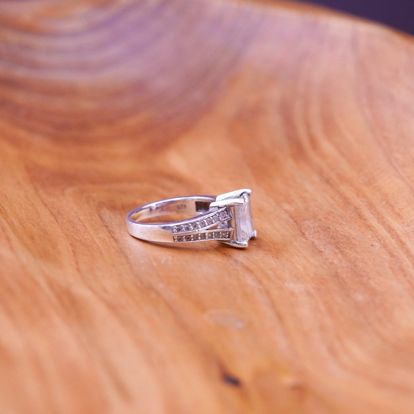 Size 6, vintage Sterling 925 silver anniversary engagement ring with cluster cz