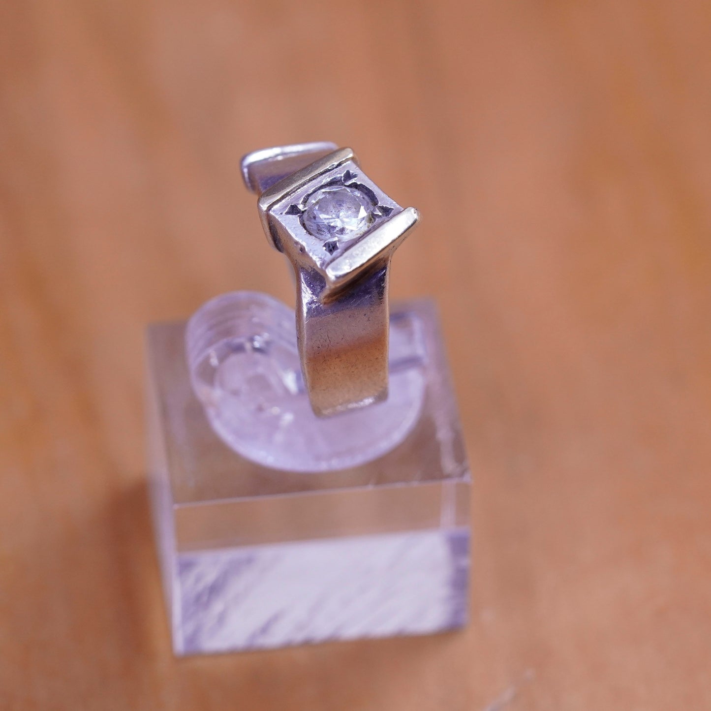 Size 5, Two Tone Sterling 925 silver shiny engagement ring, 14K gold trim cz