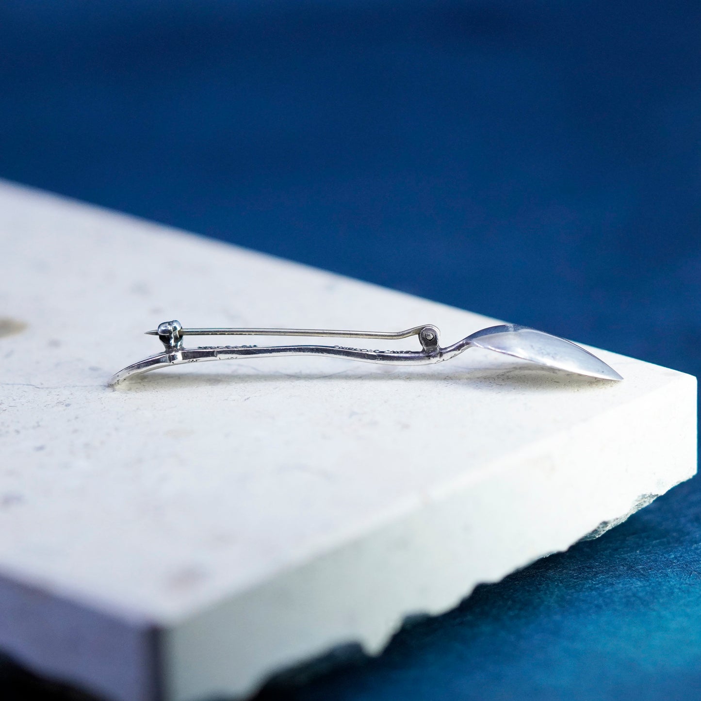 Vintage modern Victorian sterling silver handmade brooch, solid 925 mini spoon