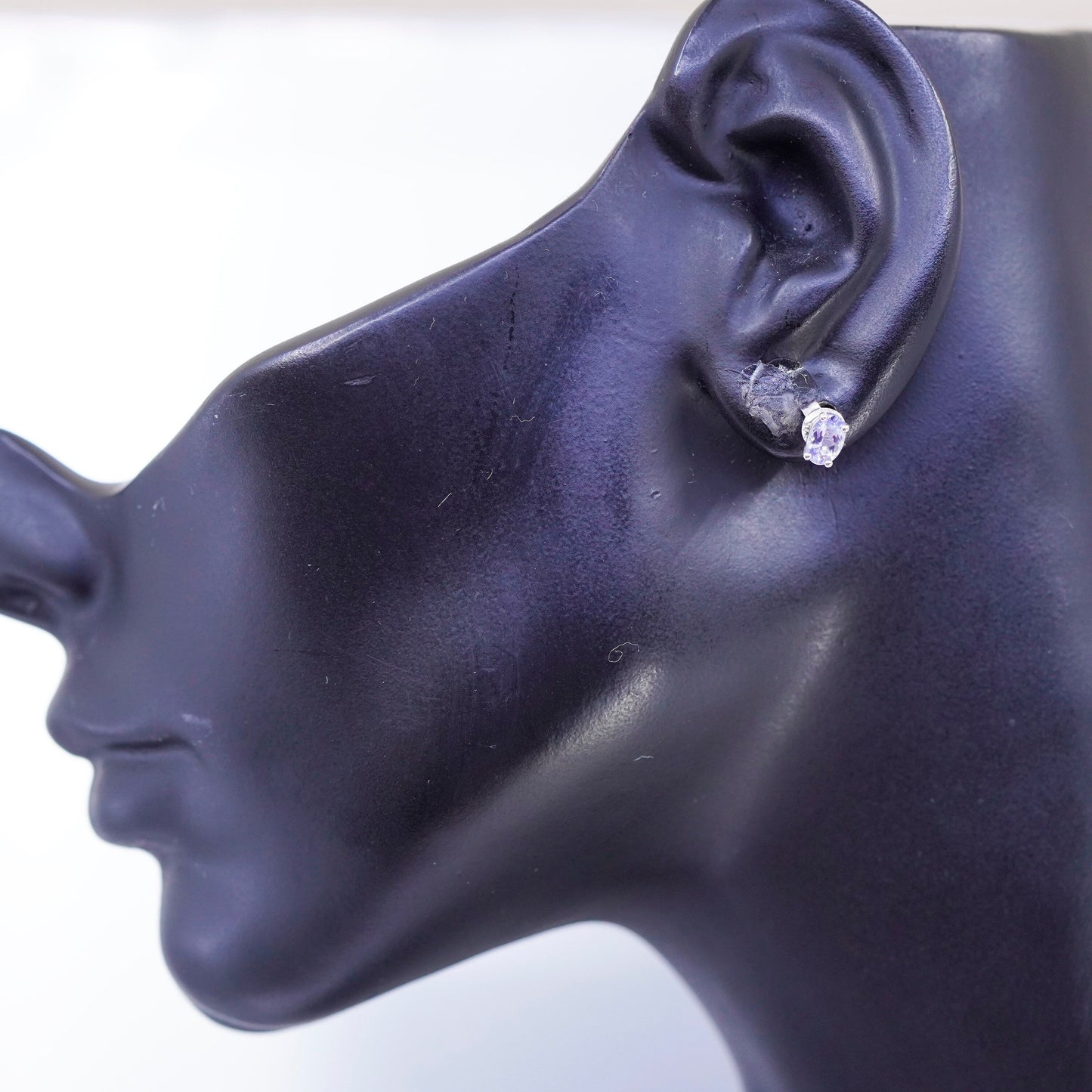 Vintage Sterling 925 silver handmade earrings, studs with amethyst
