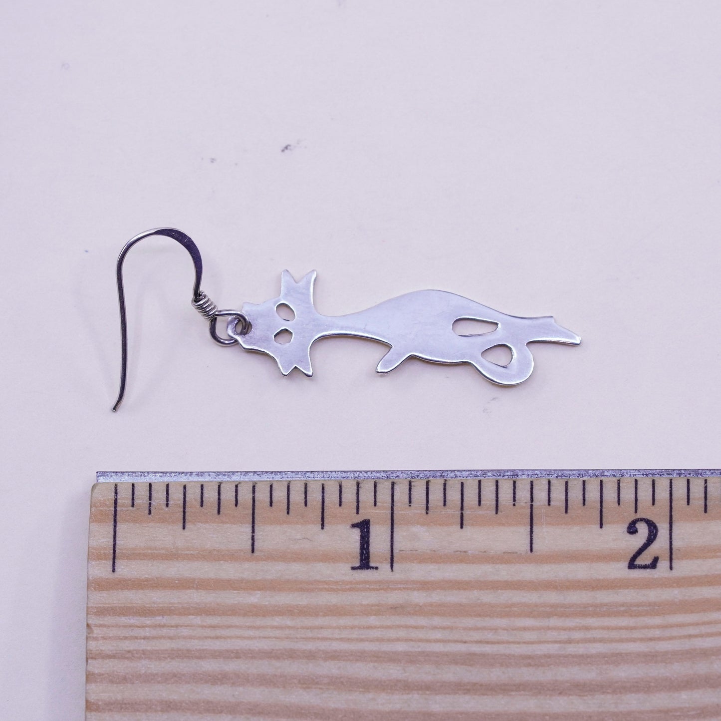 Vintage Sterling silver handmade earrings, Mexico 925 cat dangles