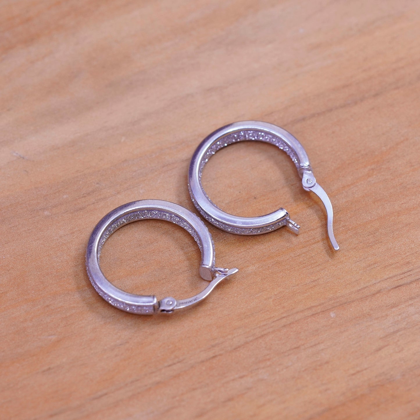 0.75”, vintage Sterling silver hoops, 925 earrings with glittering center
