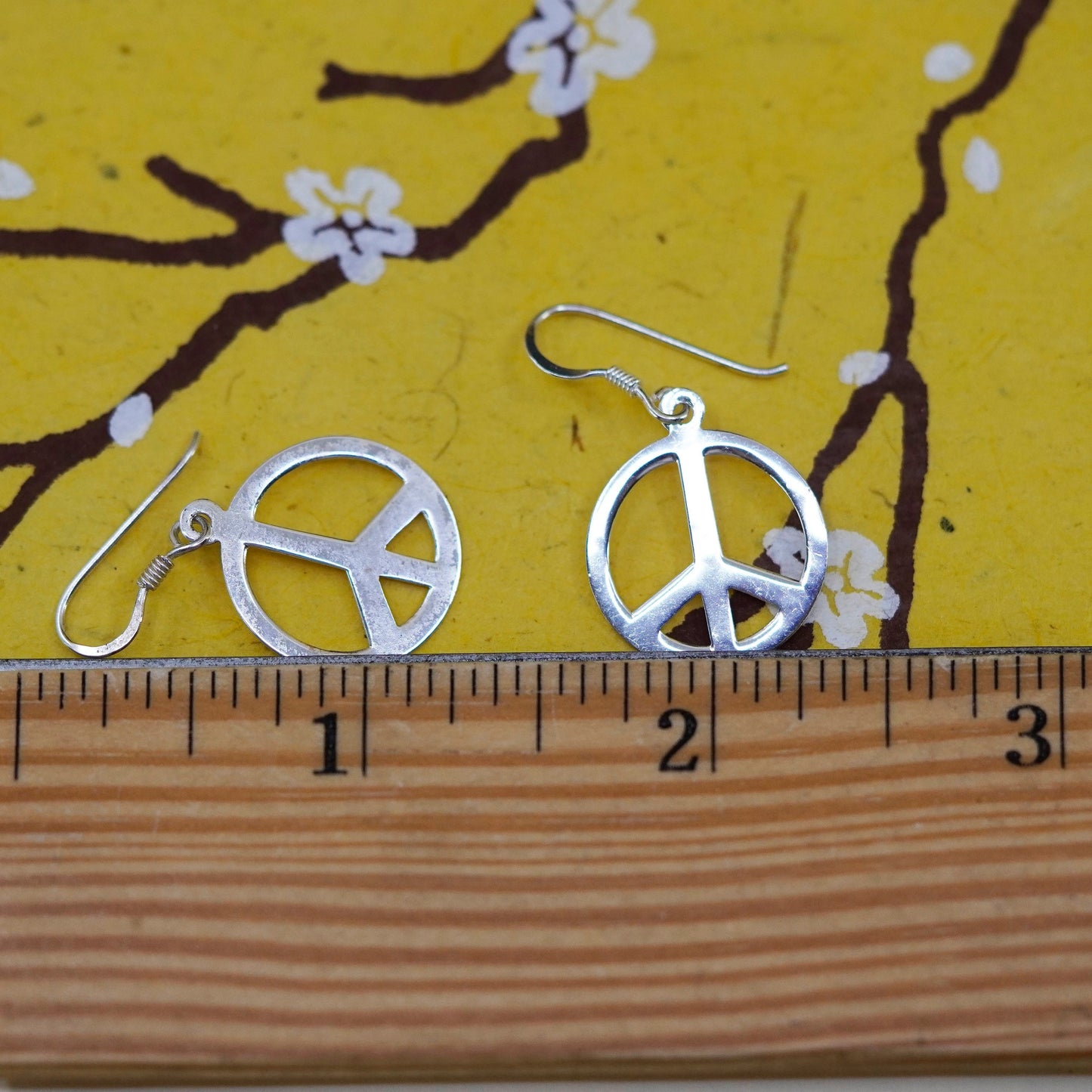 Vintage Sterling 925 silver handmade earrings, peace sign CND
