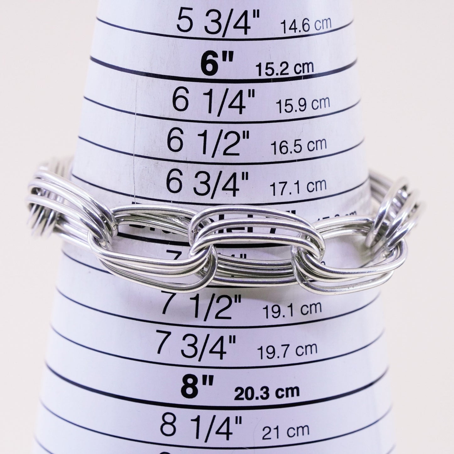 7”, 14mm, Vintage sterling silver bracelet, multi strands oval link chain