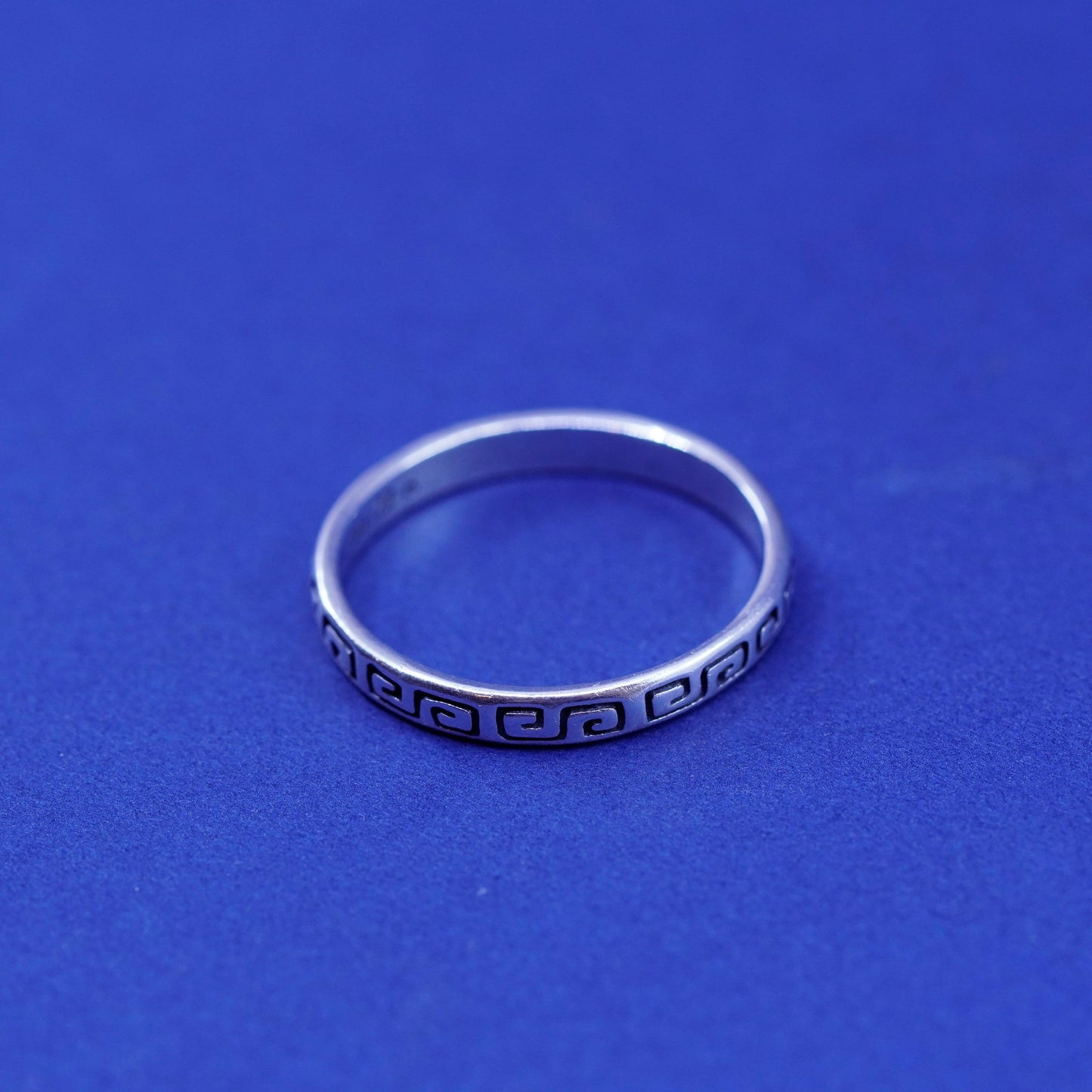 Size 10.25, vintage sterling silver handmade ring, 925 band embossed Greek key