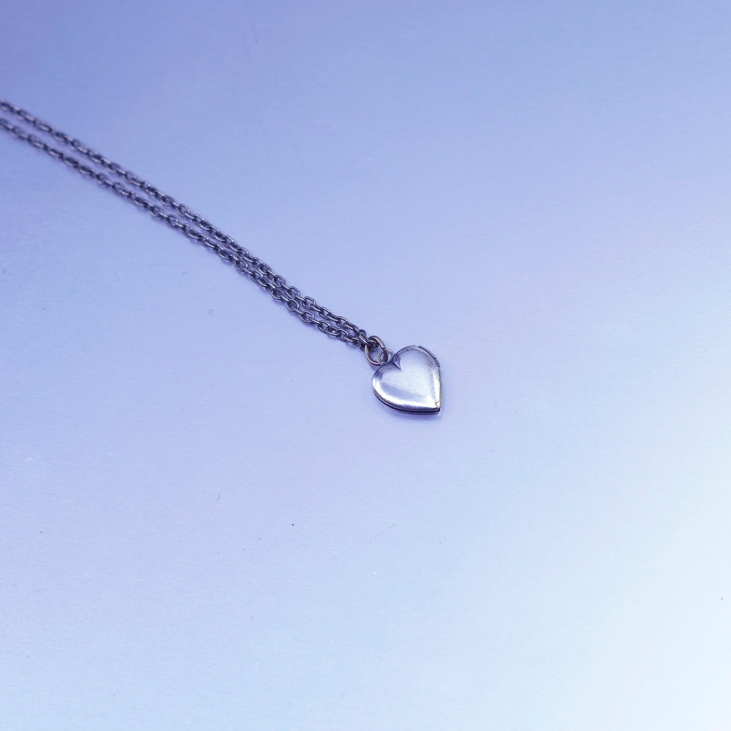 16”, Sterling 925 silver circle chain necklace with heart photo locket pendant