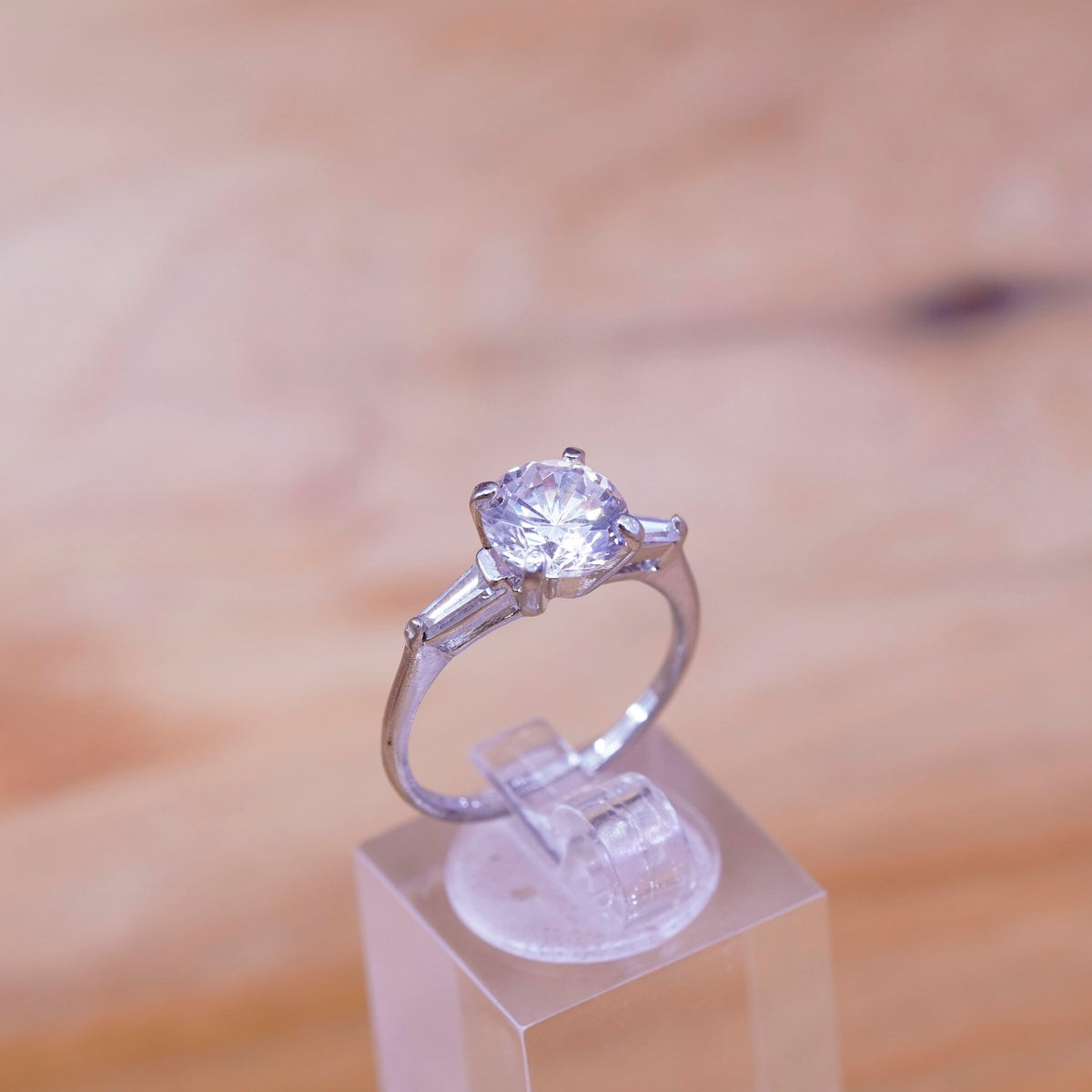 Size 7, vintage Sterling 925 silver anniversary ring with clear cz