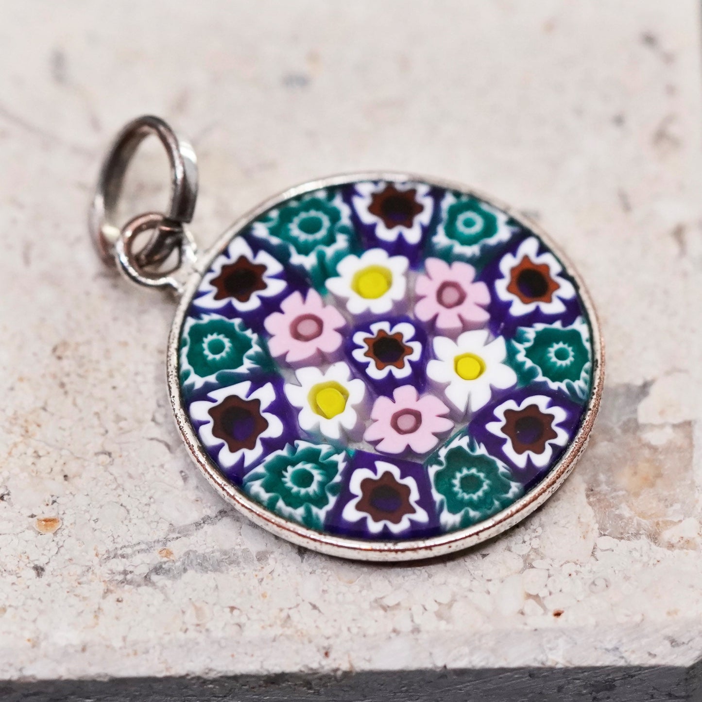 handmade sterling 925 silver tag pendant with multiciori pendant, murano glass
