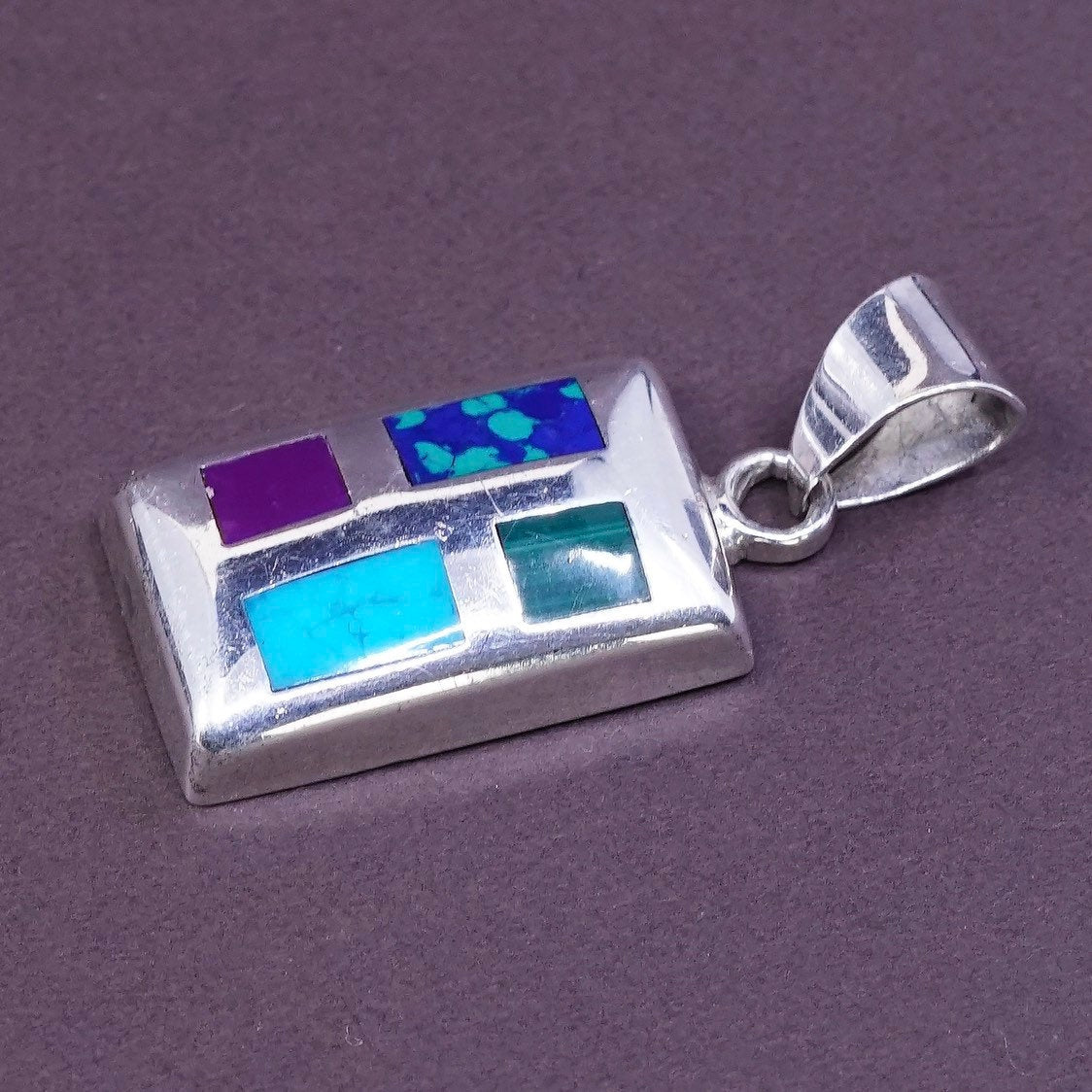 VTG silpada Sterling silver pendant w/ square turquoise N colorful gemstone