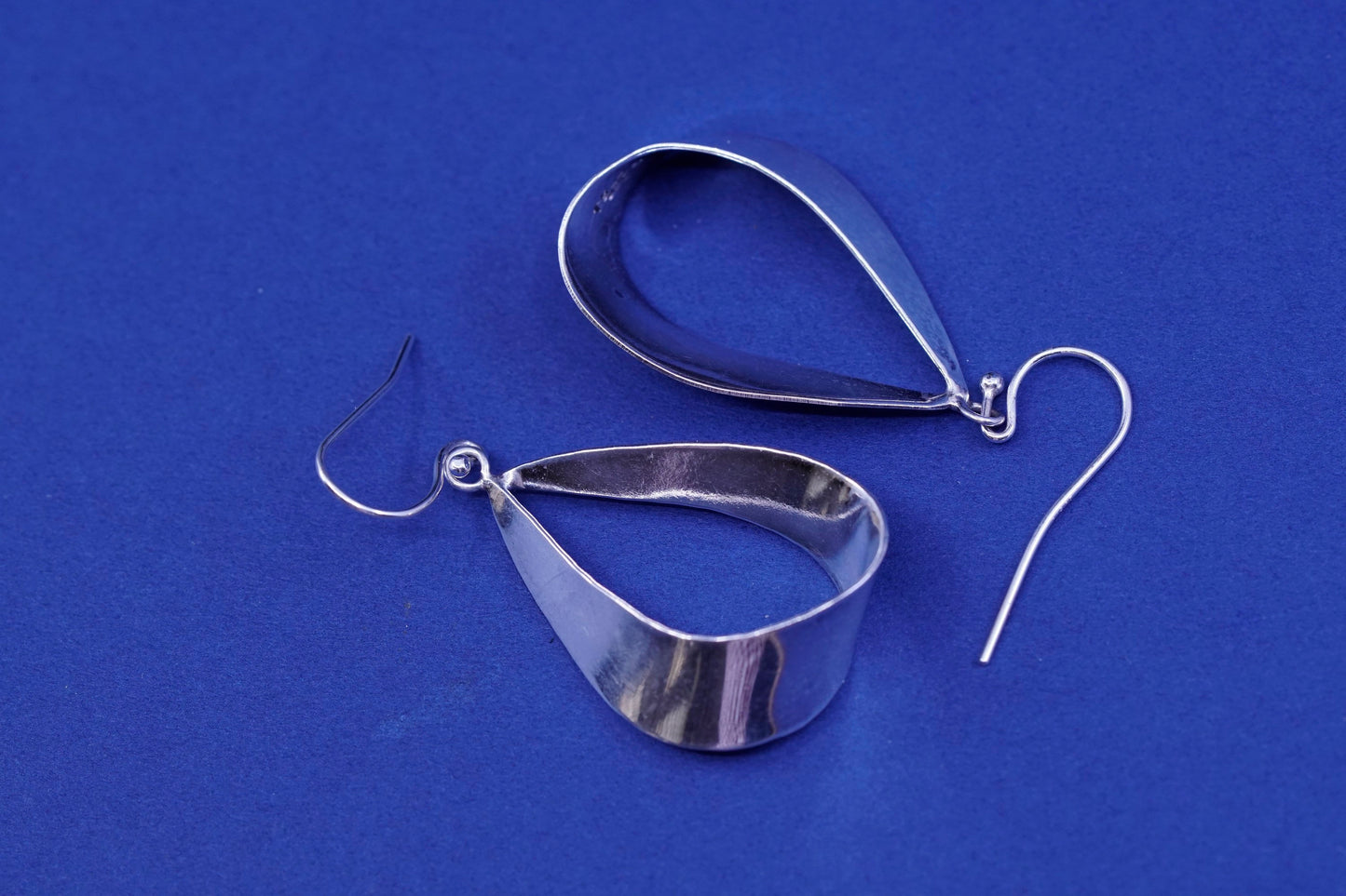Sterling silver Handmade earrings, 925 folded teardrop Dangles