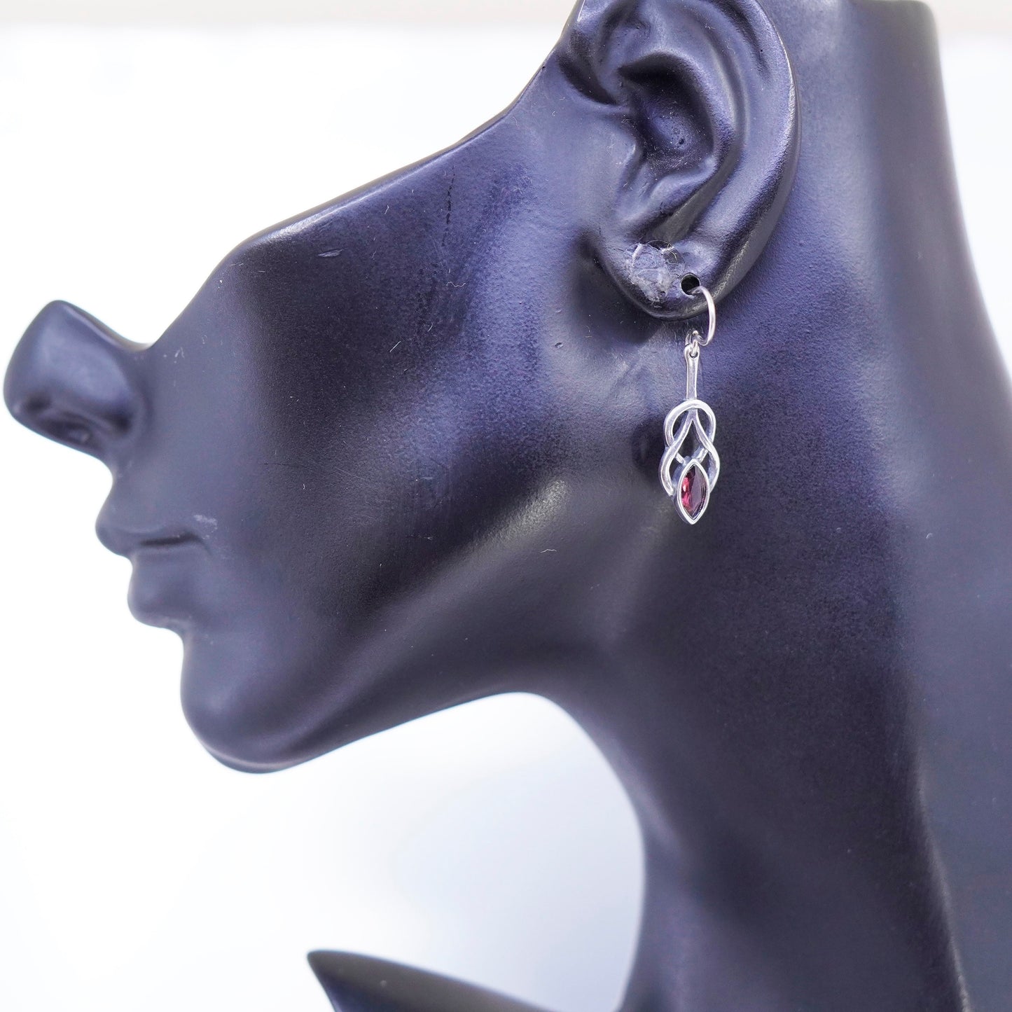 Vintage Irish Sterling 925 silver handmade filigree Celtic knot earrings ruby