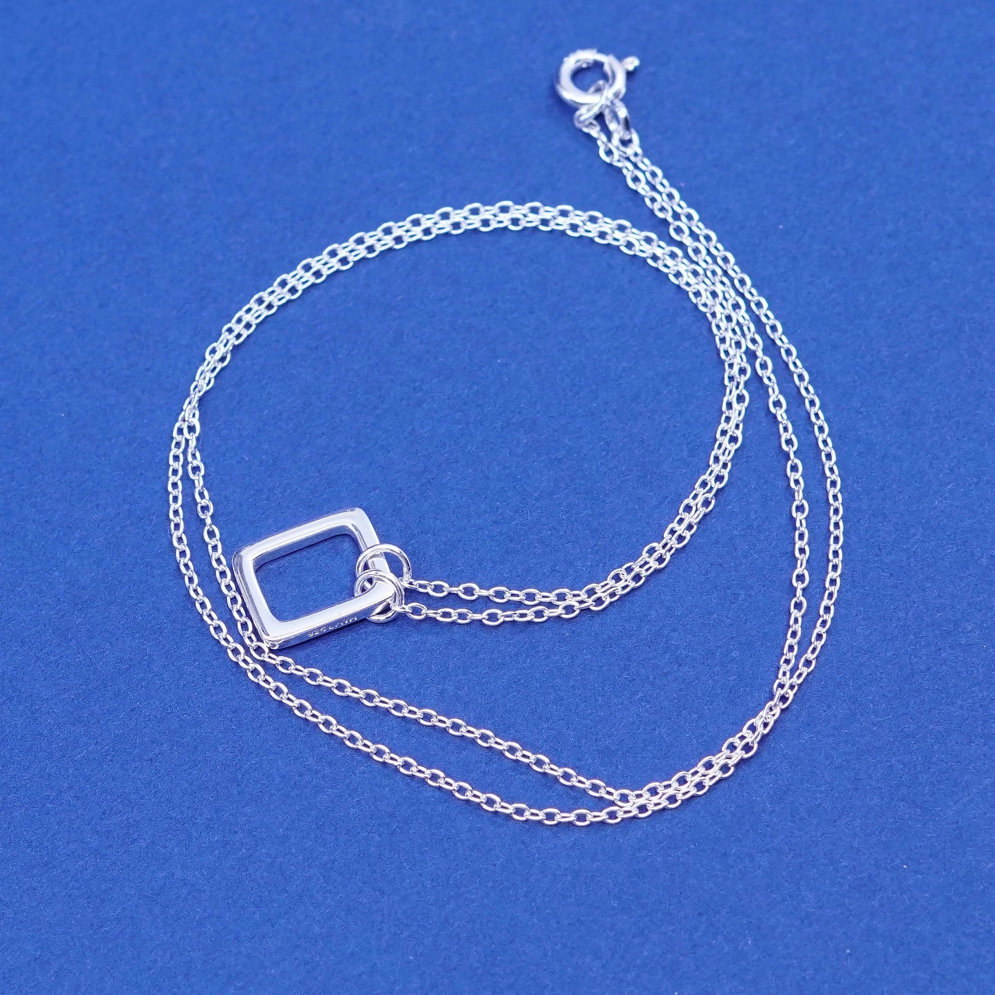 16”, Sterling silver handmade necklace, 925 circle chain with square pendant