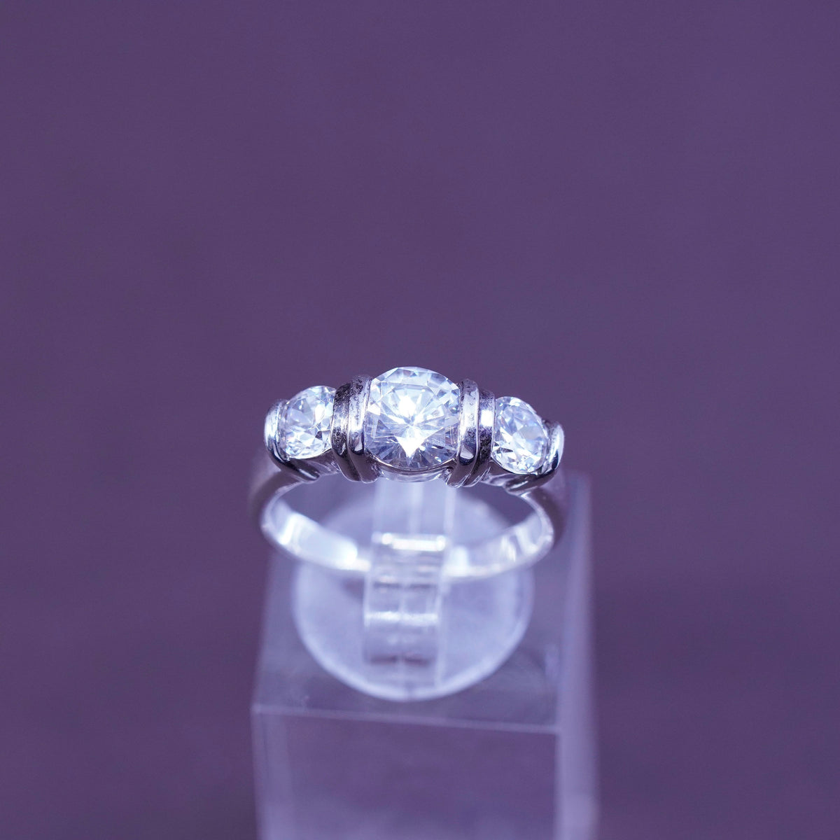 Size 7, vintage Sterling silver handmade ring, 925 stackable band with cz