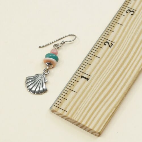Vtg Southwestern handmade 925 Sterling Silver Earrings, Shell Dangles Turquoise