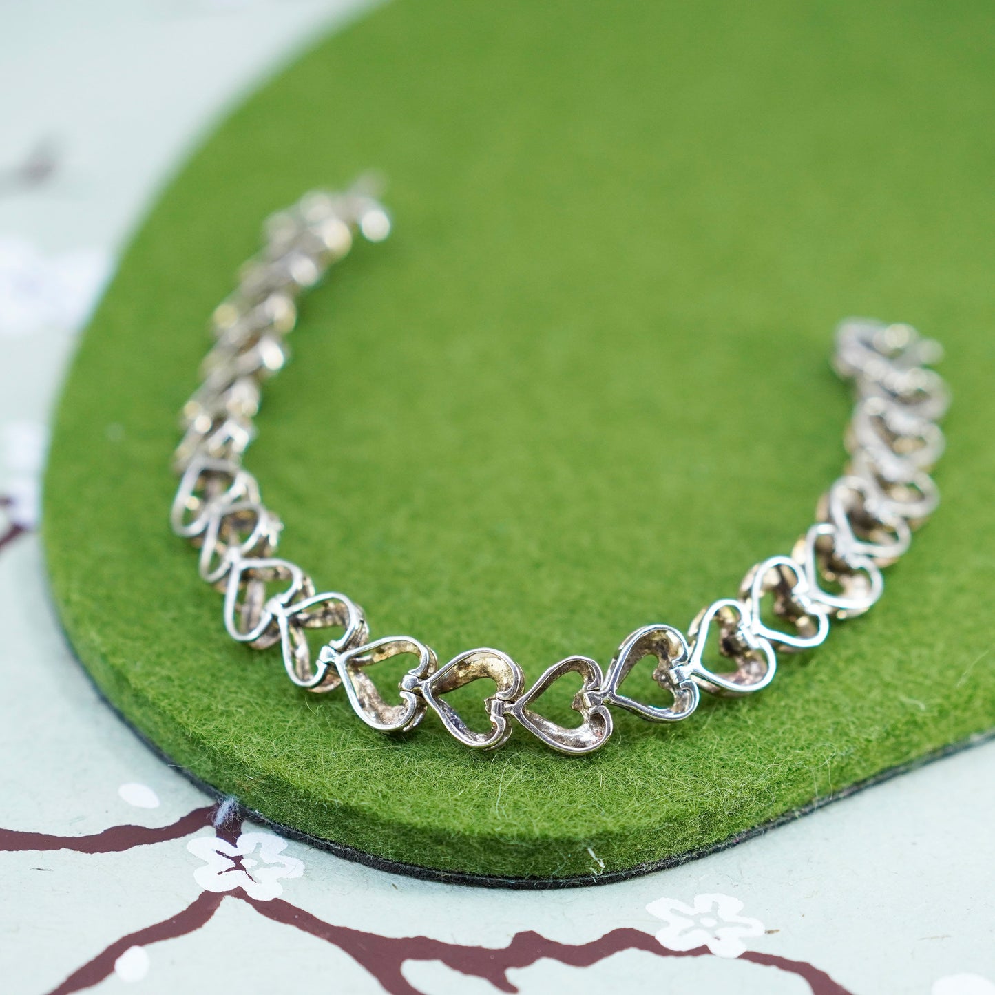 7”, vermeil gold over sterling silver tennis bracelet, 925 heart chain diamond