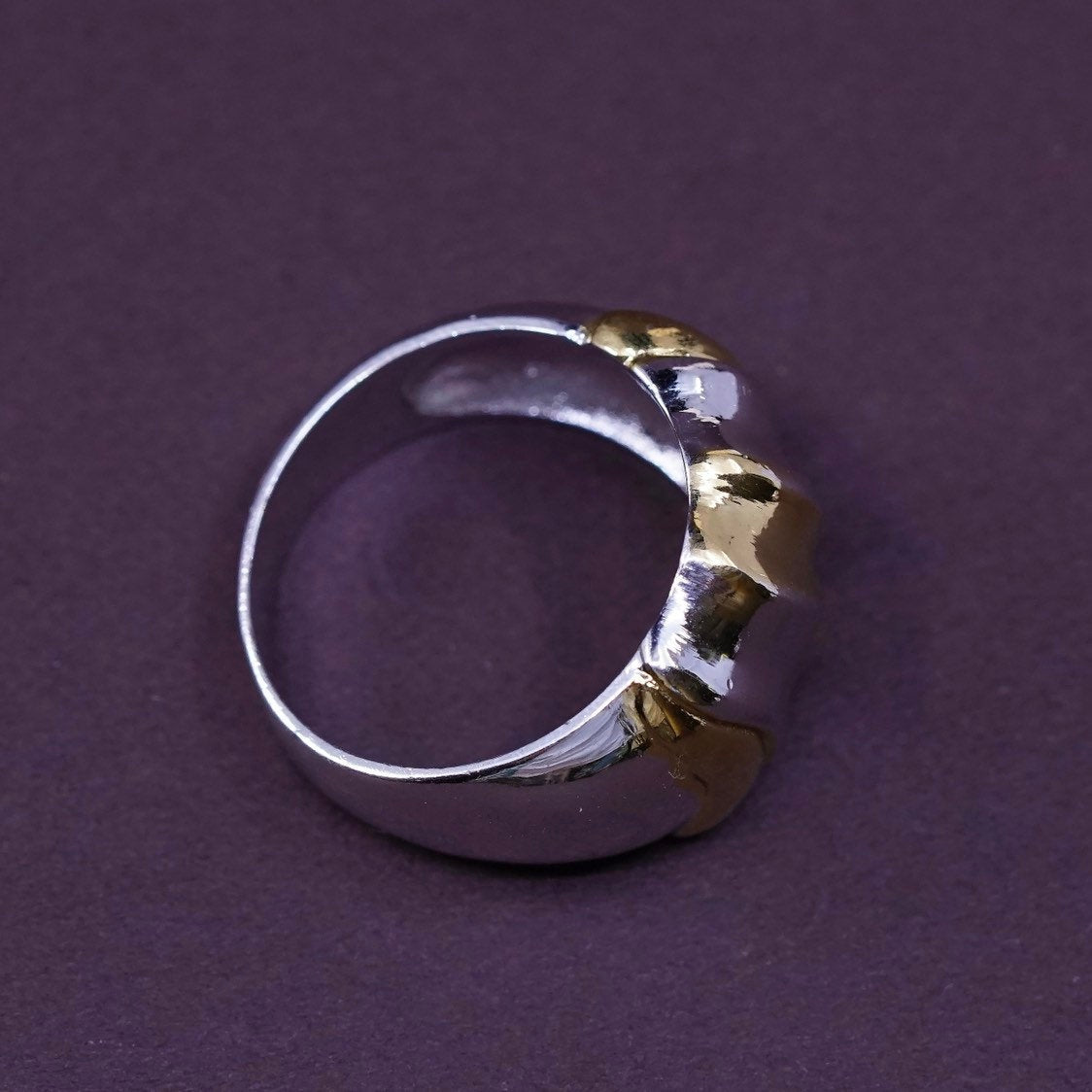 sz 8, vtg Sterling silver ring, solid 925 silver with ribbed wave