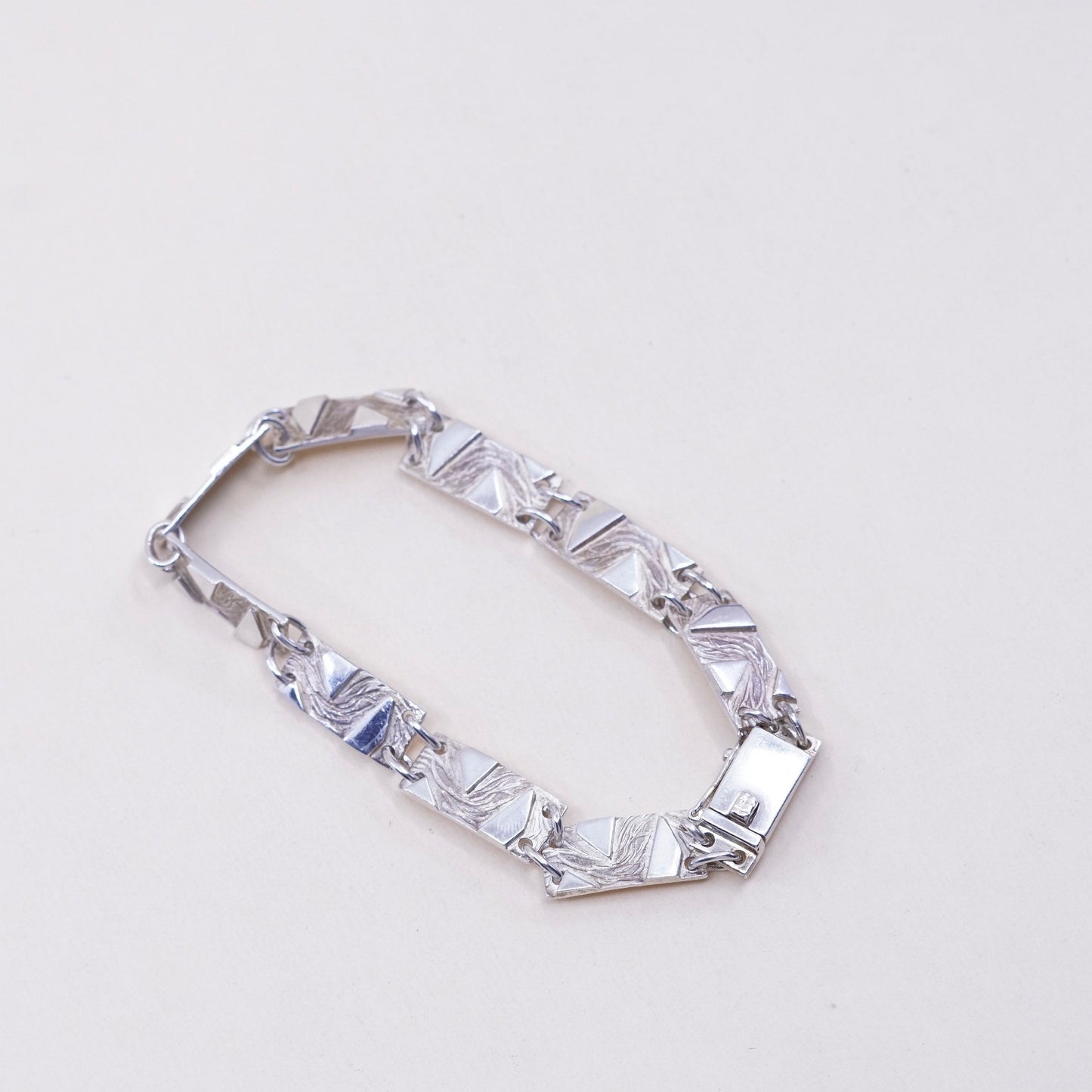 7.5”, sterling silver handmade tennis bracelet, 925 embossed rectangular chain