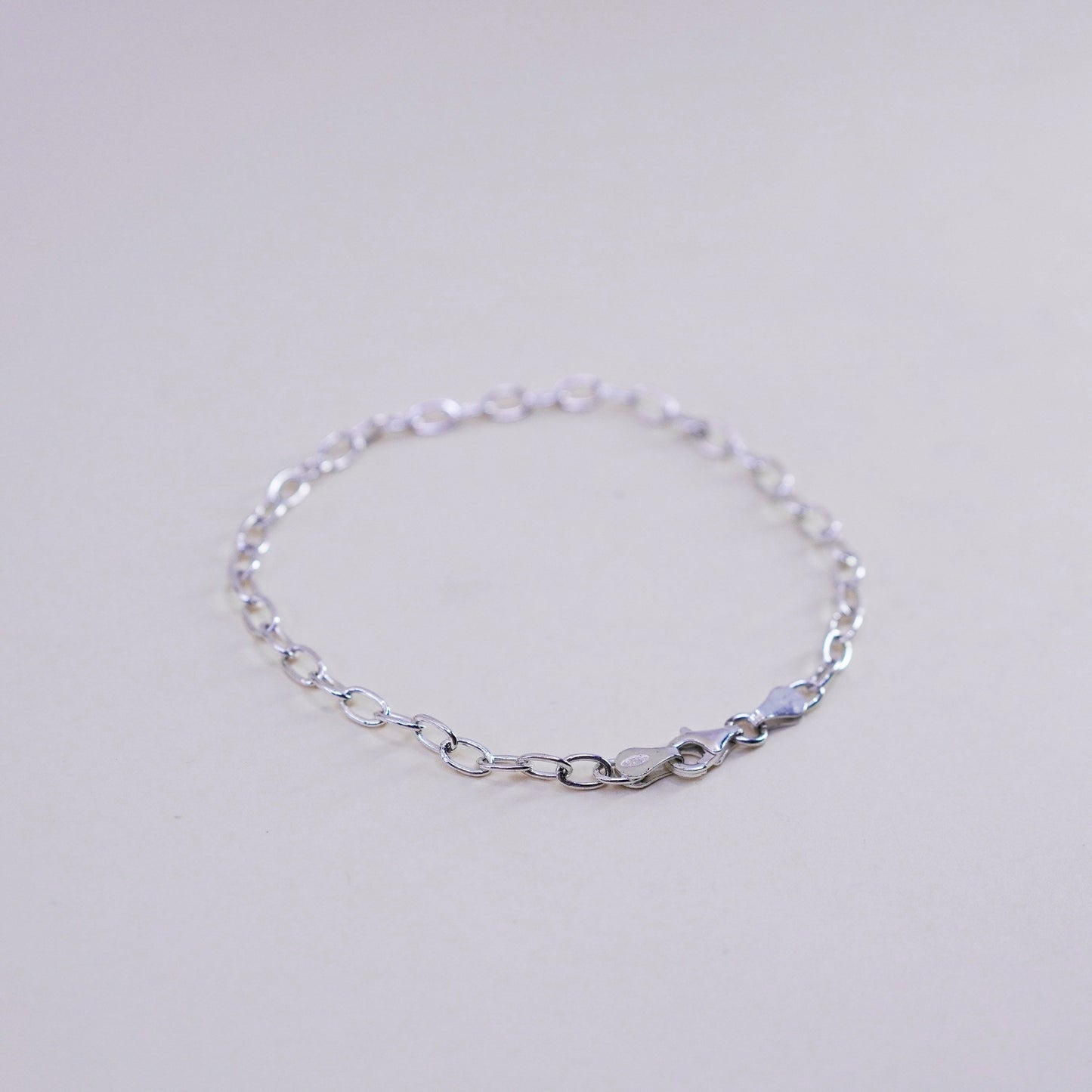 7.5”, 4mm, Vintage sterling silver handmade bracelet, 925 oval chain