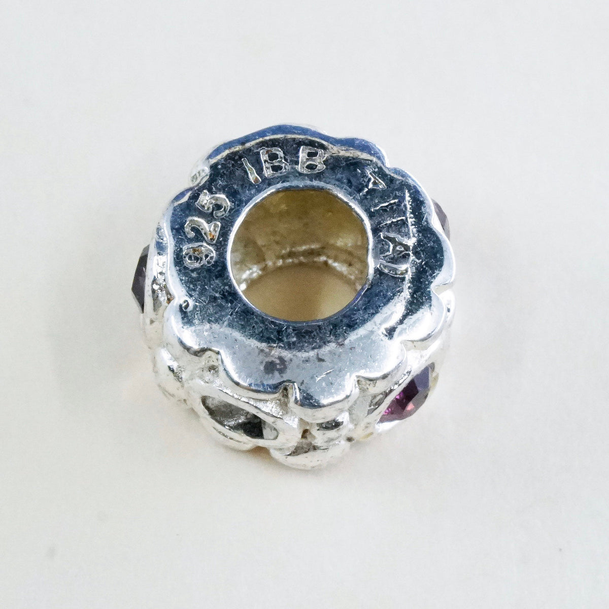 Vintage IBB italy Sterling silver handmade bead charm with glass around