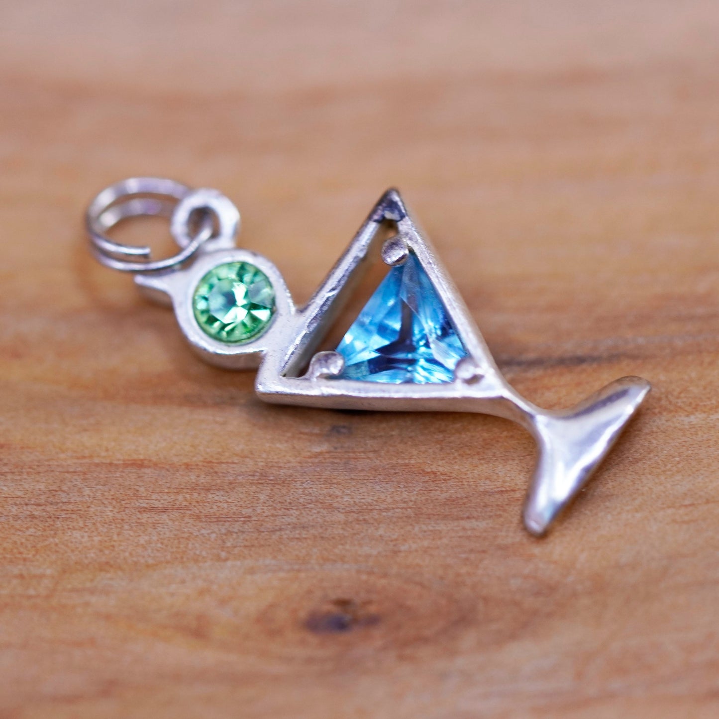 Vintage Sterling silver handmade pendant, 925 cocktail glass charm with olive