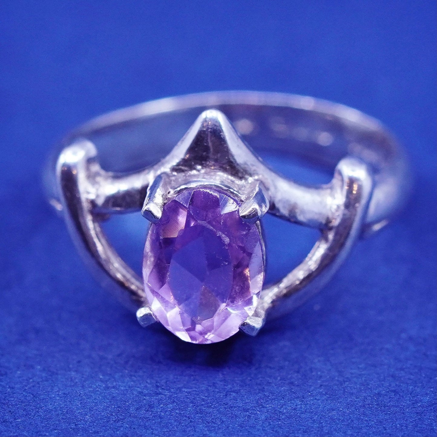 Size 5.75, vintage Brazil Sterling 925 silver handmade ring with amethyst