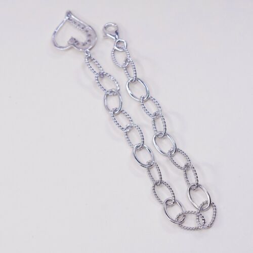 7” Vtg Sterling Silver Handmade Bracelet, 925 Rope Circle W/ Heart Cz Charm