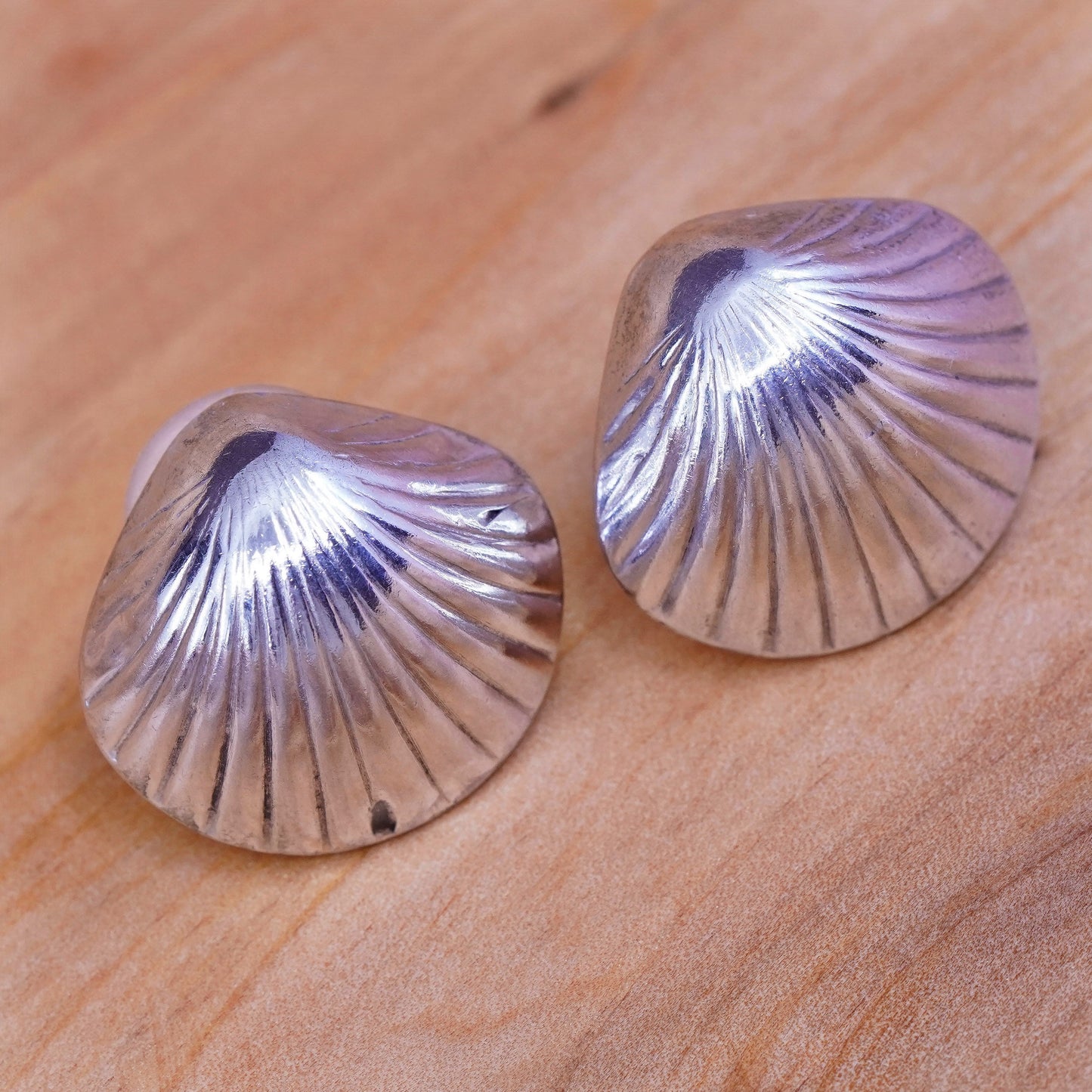 Vintage Sterling silver handmade earrings, 925 shell studs