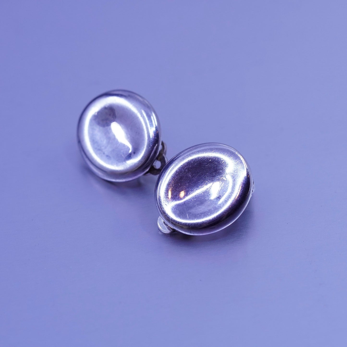 Vintage modern Sterling 925 silver handmade earrings, oval clip on