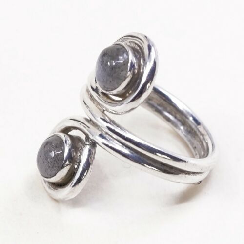 Size 6, Vintage Sterling Silver Handmade Ring, Solid 925 Swirl With Moonstone
