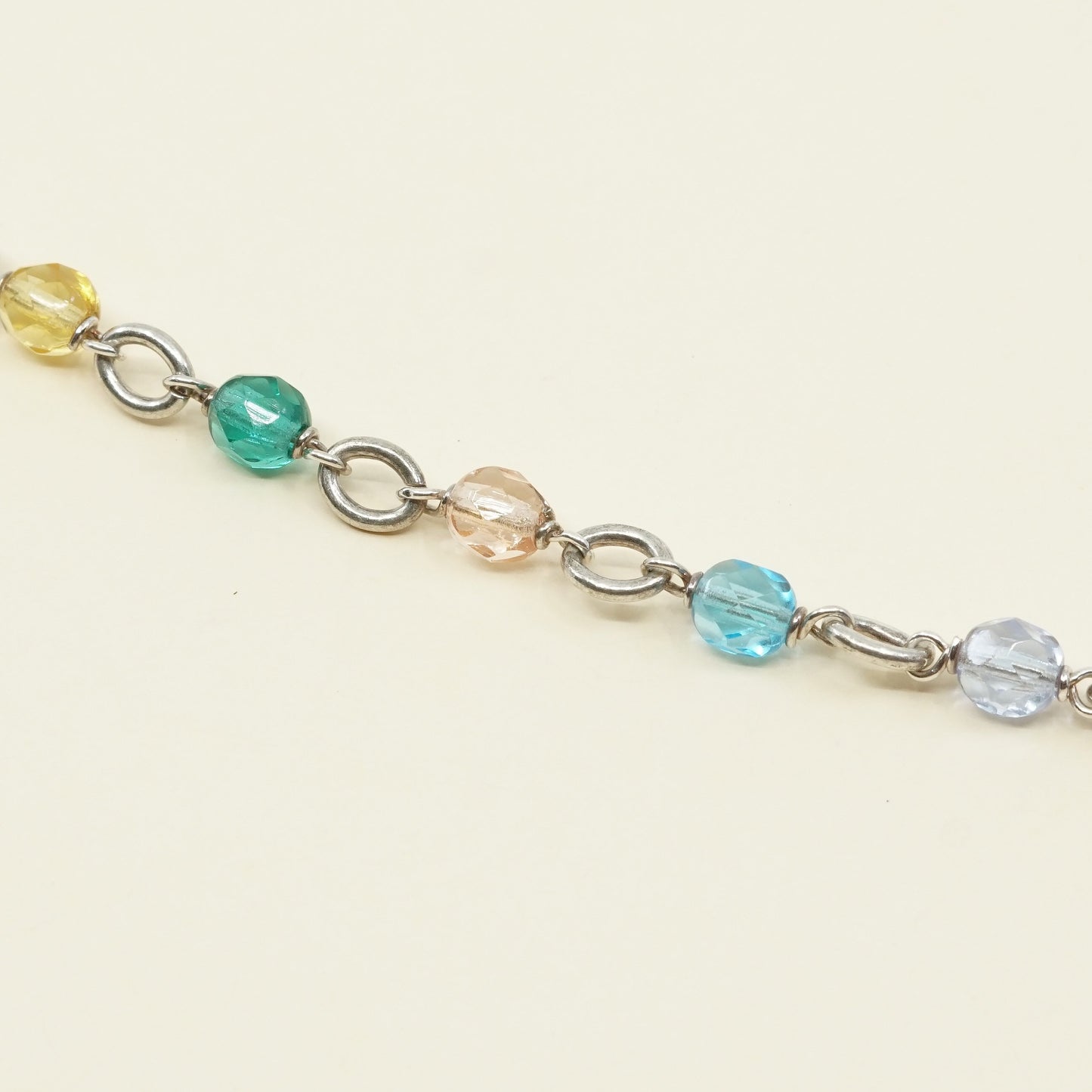 7.25", VTG Sterling silver handmade bracelet, 925 beads w/ colorful crystal