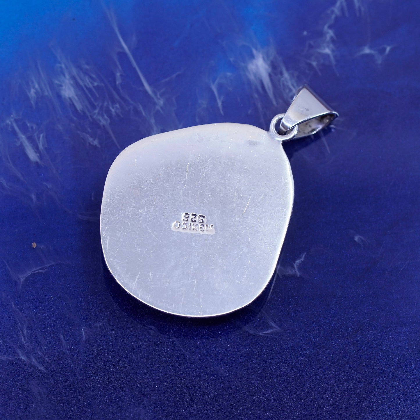 Vintage Mexico sterling 925 silver handmade pendant with white dichroic glass