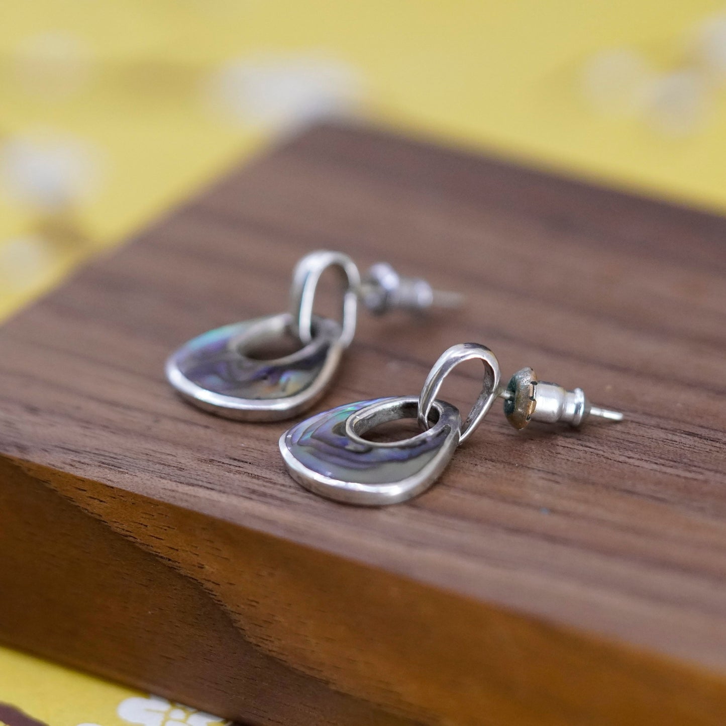 Vintage Sterling 925 silver handmade earrings with teardrop abalone