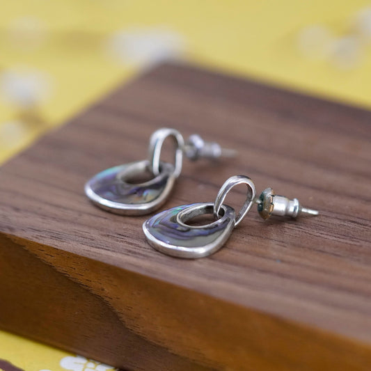 Vintage Sterling 925 silver handmade earrings with teardrop abalone