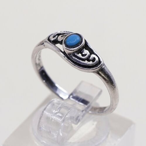 Sz 5.5, Vintage Sterling Silver handmade Turquoise Beads Ring